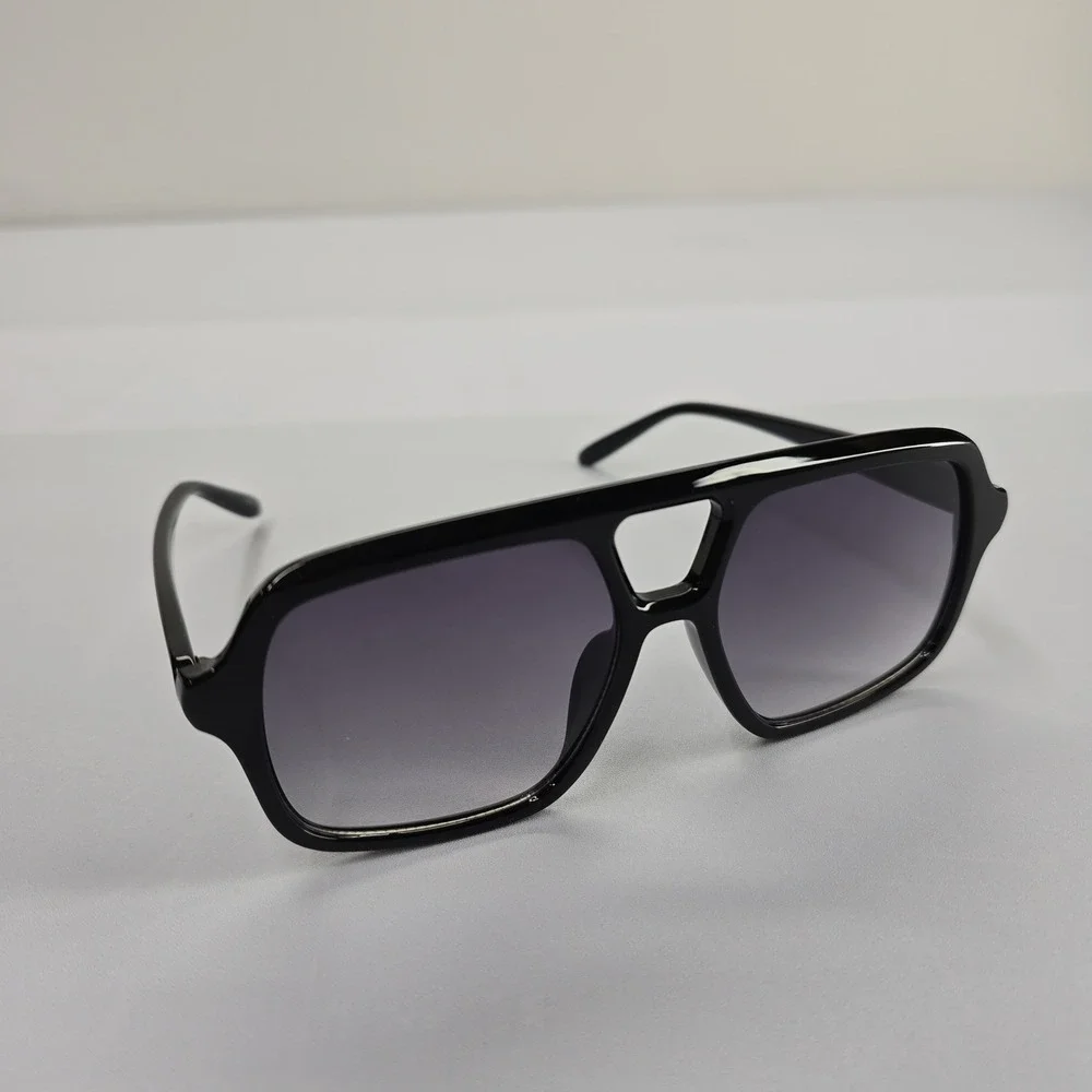 NEW Unisex Black Oversized Square Aviator Sunglasses UV400 Retro 70s Style 80976
